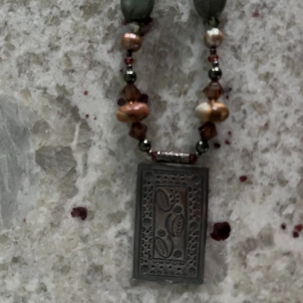 Jasper and Bead Necklace With Matching Pierced Earrings